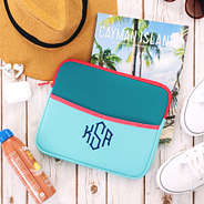 monogrammed ocean tablet sleeve with beach props