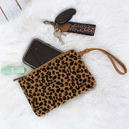 leopard wristlet with phone and car keys