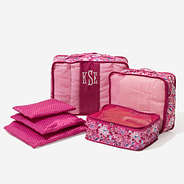 monogrammed packing bag set in burgundy woodland blossom