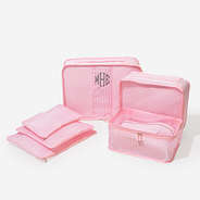 pink seersucker monogrammed packing bag set in luggage