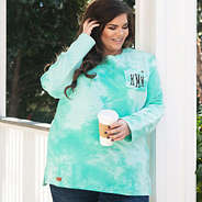 monogrammed tie dye sweatshirt with coffee