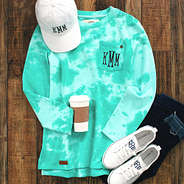 outfit with monogrammed tie dye sweatshirt