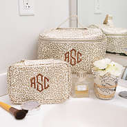 ivory metallic leopard makeu bag and train case