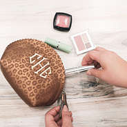 Metallic leopard scalloped cosmetic white wood with hand