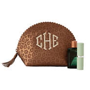 monogrammed metallic leopard scalloped cosmetic case
