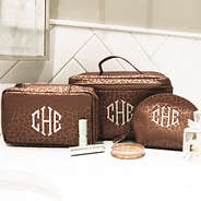 metallic leopard train case and cosmetic cases