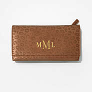 monogrammed metallic leopard wallet