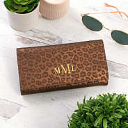 brown monogrammed metallic leopard wallet with sunglasses