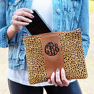leopard dot monogrammed center stripe clutch with phone