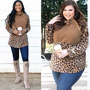 asymmetrical snap pullover in leopard print split image