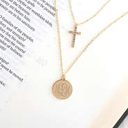 Monogrammed Layered Cross Necklace in Gold on Bible