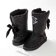 onyx leopard sherpa tie booties in studio