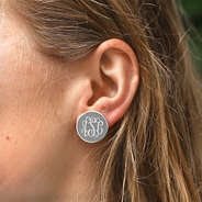 silver personalized oversized earrings in ear