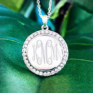 detail shot of rhinestone disc pendant necklace