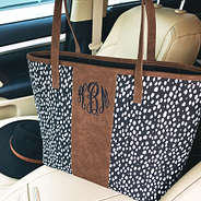 monogrammed dottie tote in car