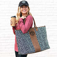 monogrammed dottie weekender bag over shoulder