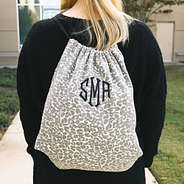 monogrammed cinch bag on back
