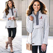 girl wearing gray clemson heathered pullover sweatshirt