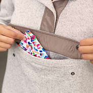 front pocket on heathered pullover