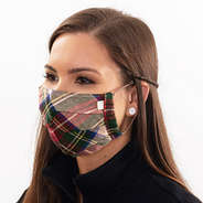 girl wearing camel plaid face mask