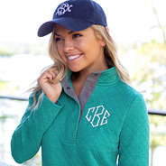 teal quilted snap pullover collar detail