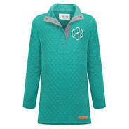monogrammed quilted snap pullover in teal