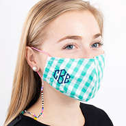 gingham face mask with beaded lanyard