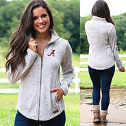front and back of alabama heathered full zip jacket