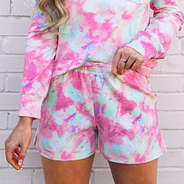 elastic waist tie dye shorts with front tuck