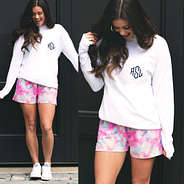 tie dye shorts with monogrammed t-shirt