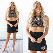 leopard high neck bikini top with swim skirt