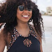 close up of cheetah monogrammed tankini