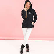 black lightweight rain jacket on ashley