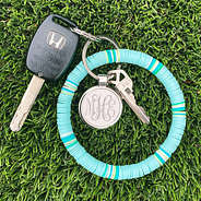 blue mint circle key ring in grass
