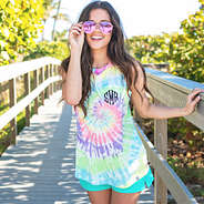 monogrammed tie dye tank top with monogrammed lounge shorts
