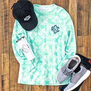 mint tie dye monogrammed coastal crewneck ootd