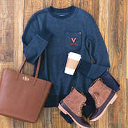 navy corded sweatshirt with uva logo
