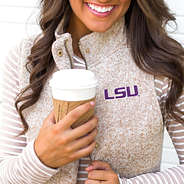 heathered quilted vest with purple lsu logo
