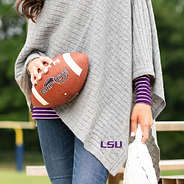 lsu gray poncho with striped purple top