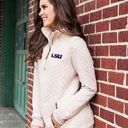 oatmeal quilted sweatshirt with lsu logo