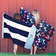 patriotic bows beach towel with navy cabana stripe beach towel