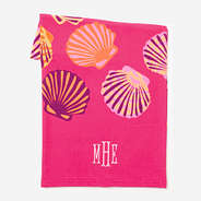 monogrammed beach towel in fuchsia shells