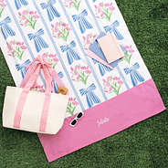 ribbon lattice monogrammed beach towel with gingham tote
