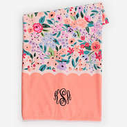monogrammed beach towel in coral floral