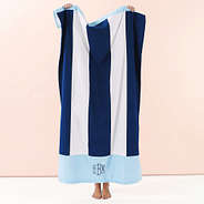 navy cabana stripe monogrammed towel hanging