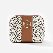 Monogrammed Spotted Cosmetic Bag in Leopard