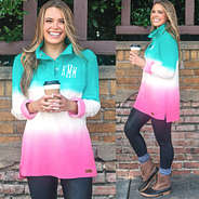 front and side of monogrammed tie dye corded snap pullover