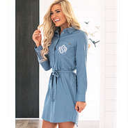 chambray monogrammed dress with waist belt tie
