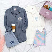 Monogrammed Button Down Tunic and Monogrammed Sleep Shorts wedding getting ready ootd