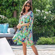 front of monogrammed swimsuit bathing suit cover up in tropical palm